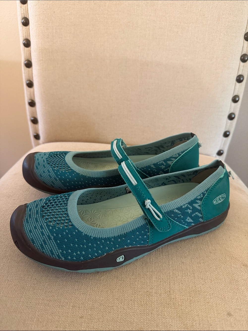 Keen Women's Moxie Knit Mary Jane Flats Shoes Lightweight Teal Blue Size 5